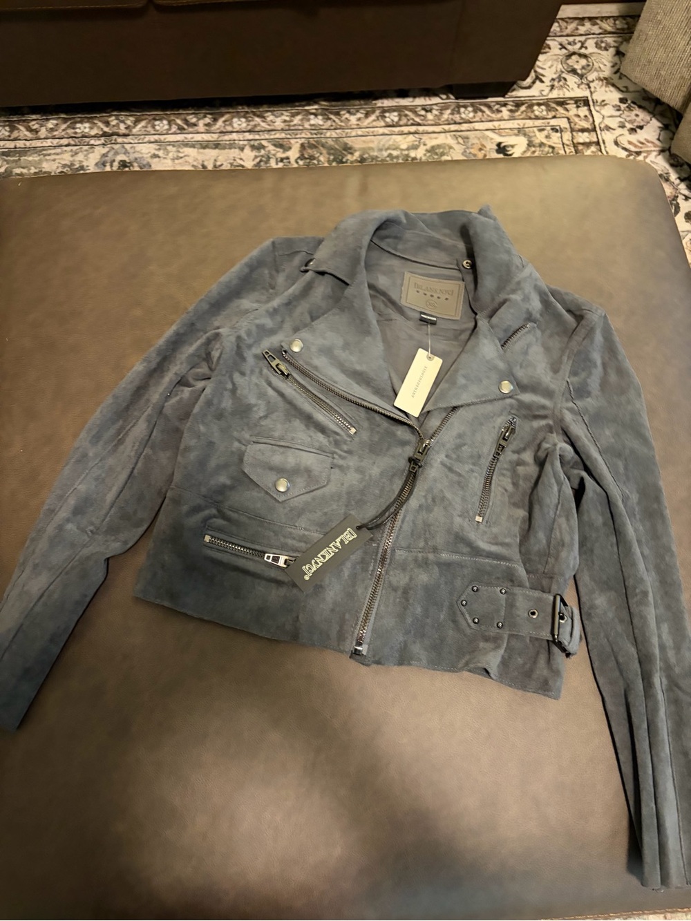 Blank NYC Suede Moto Jacket - Slate Blue NWT xsmall $198 - Picture 2 of 5
